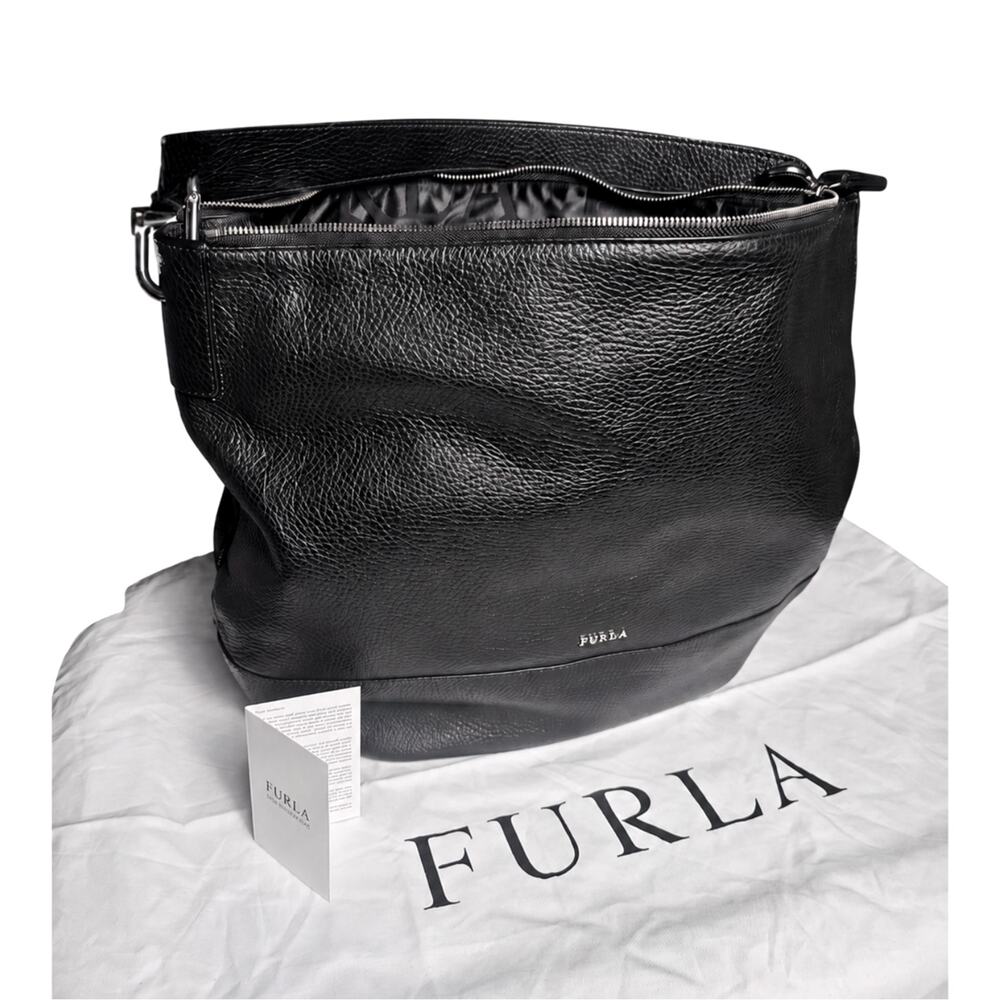 Furla Onyx Black Pebbled Leather Slouchy Hobo Shoulder Ba